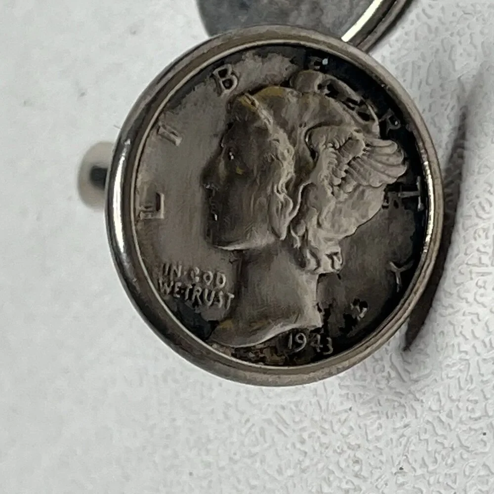 Vintage .925 Silver Mercury Winged Liberty Head Silver Dime 1937 1945 Cufflinks